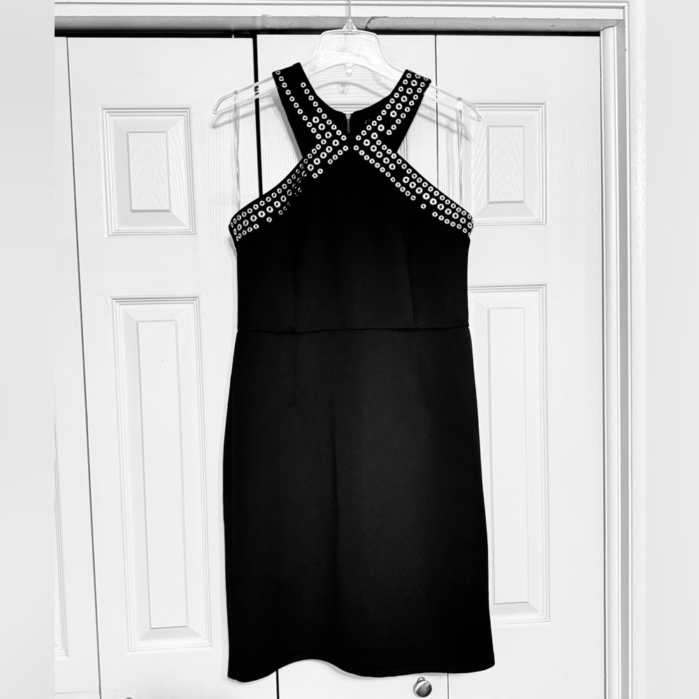 Spense Black Strapless Dress with Gold Accents